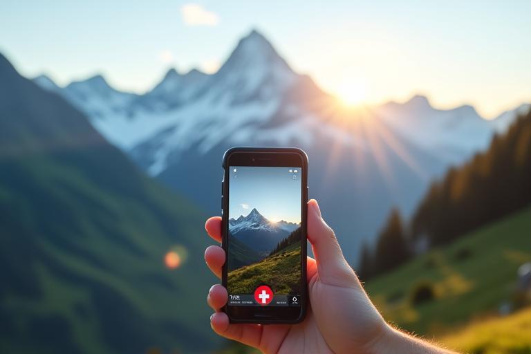 Digitale Vignette auf Smartphone vor Alpenkulisse